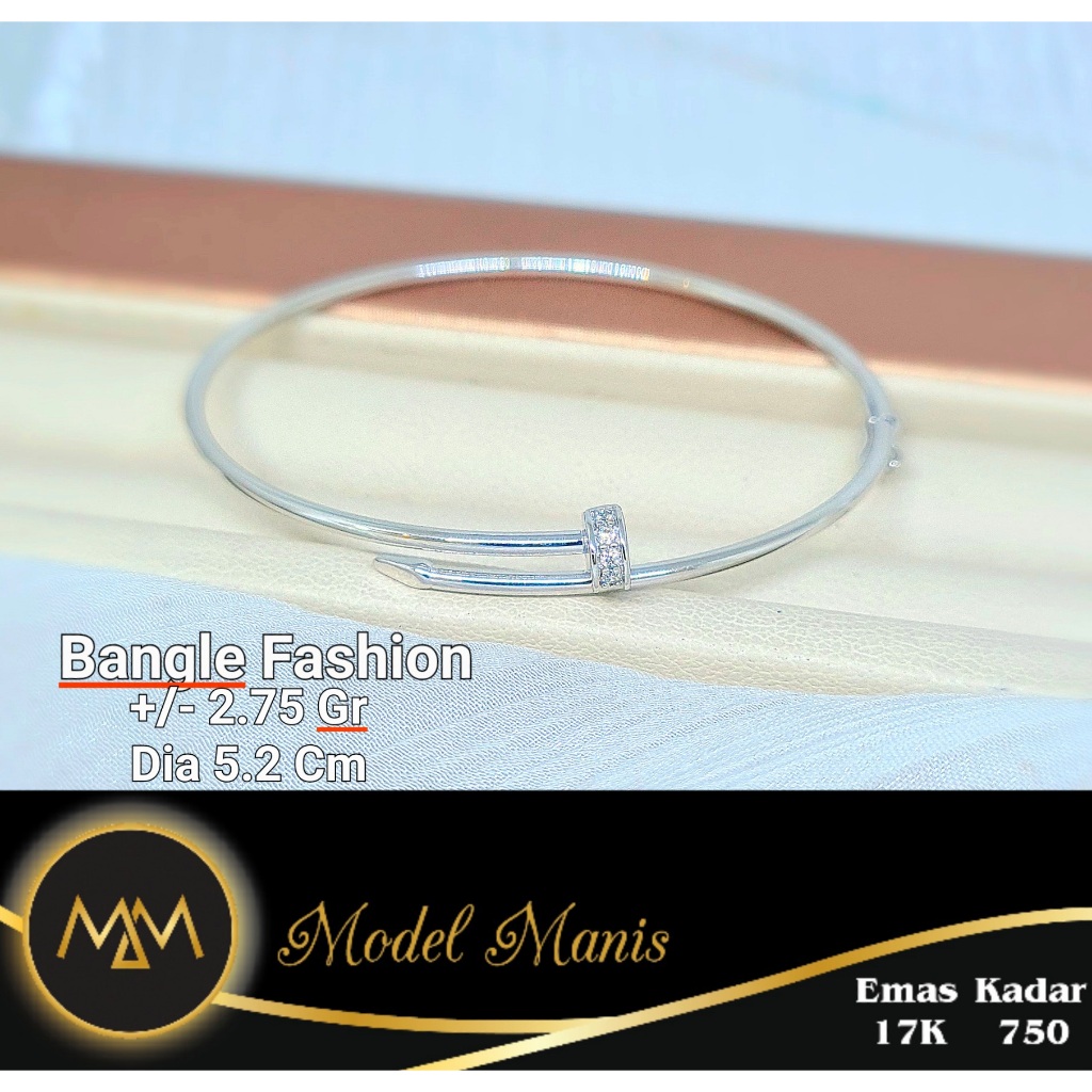 Model Manis Gold - Gelang Bangle Paku Slim Putih - Emas 17k  750