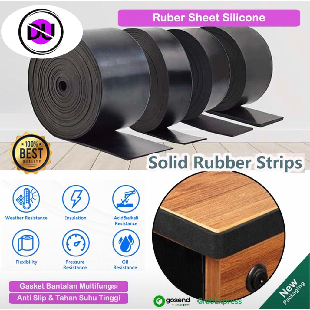 Karet Rubber Hitam Strip Anti Slip Karet Gulungan Panjang Tebal 1mm - 6mm Lebar 1cm - 10cm Per Meter