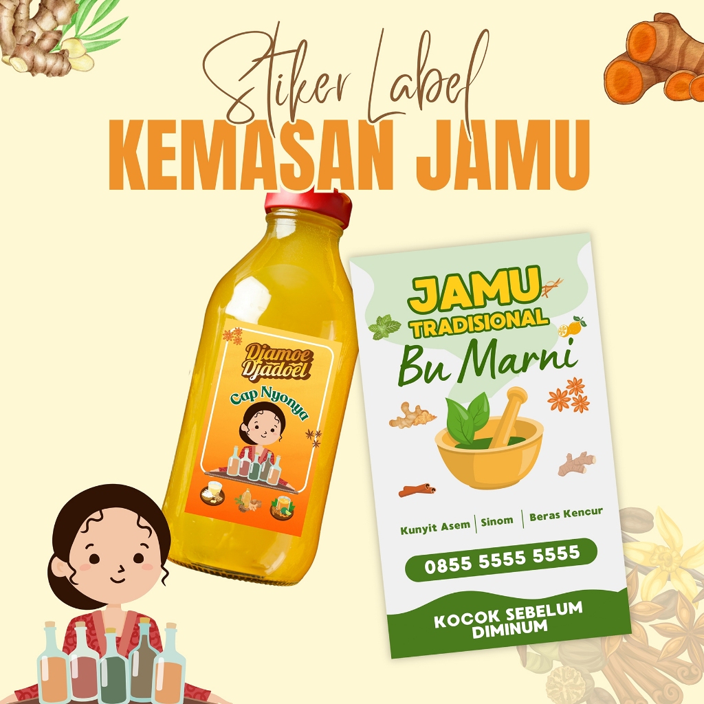 Stiker minuman Jamu CUSTOM NAMA / kemasan minuman / kemasan botol