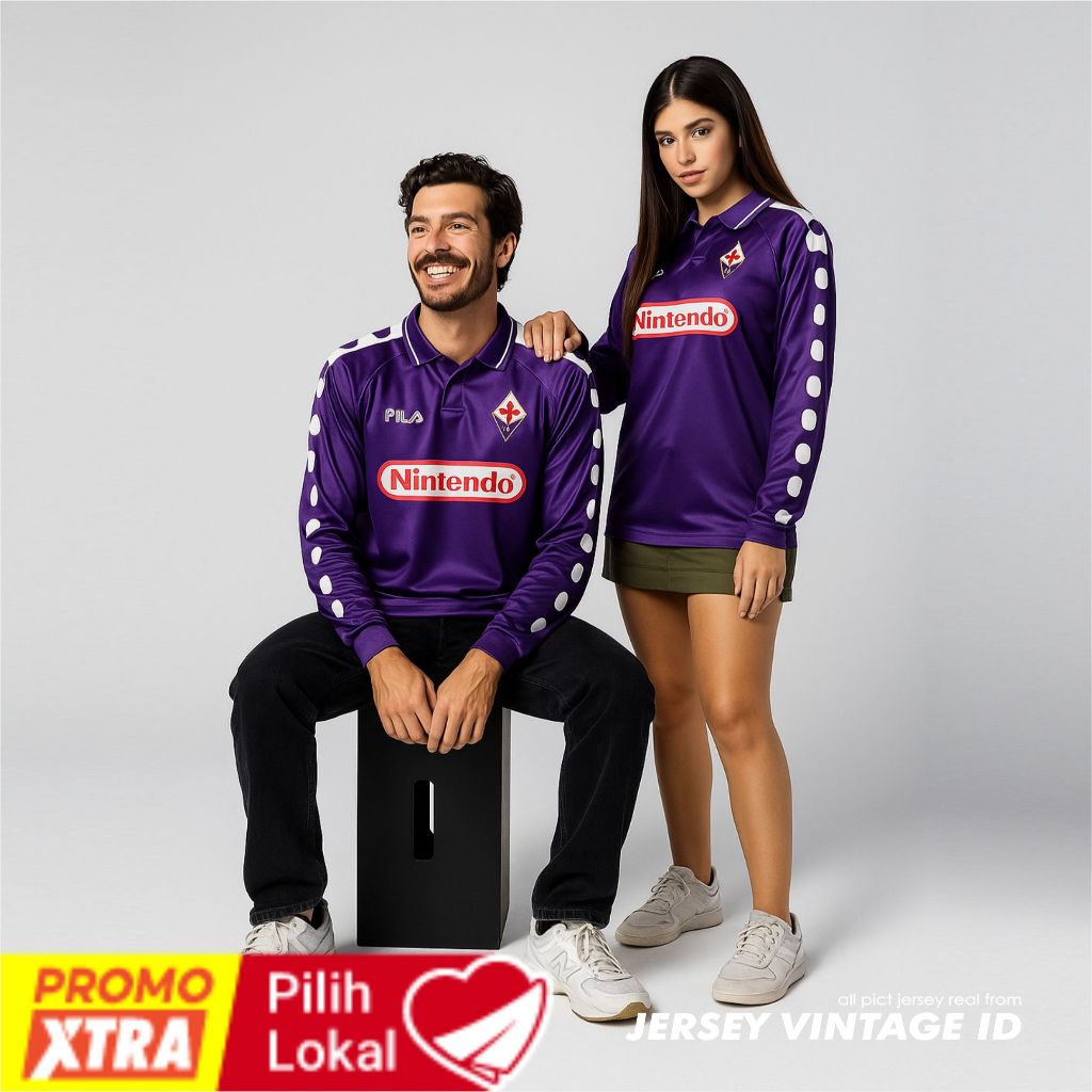 JERSEY RETRO FIORENTINA 1998 HOME UNGU | LOGO 3D TIMBUL | LENGAN PANJANG | JERSEY VINTAGE CLASIC | B