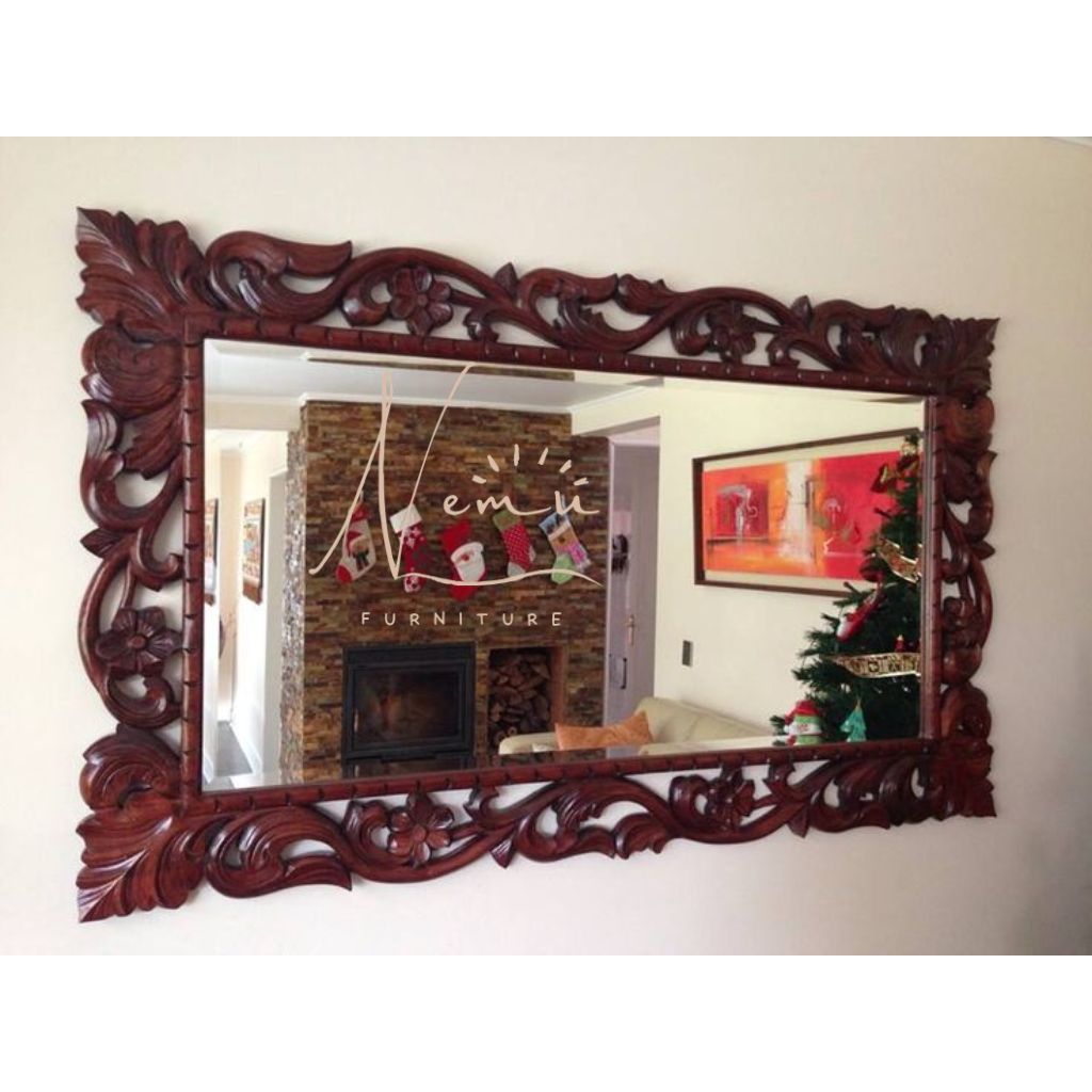 Pigura jati ukir Pigura hiasan dinding kaca