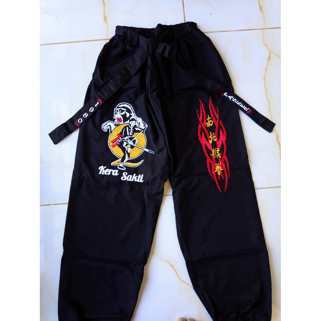 Celana bordir 29 pencak silat kera sakti hitam. celana pria bahan dril