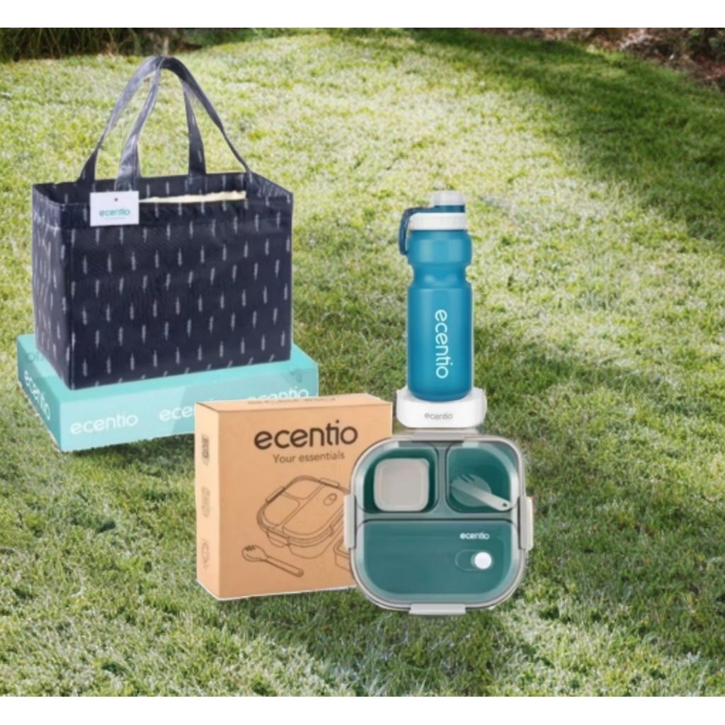 Ecentio 3psc Kotak makan Lunch Box Tempat makan Bekal + Tas Bekal kotak makan + Botol Minum Tempat m