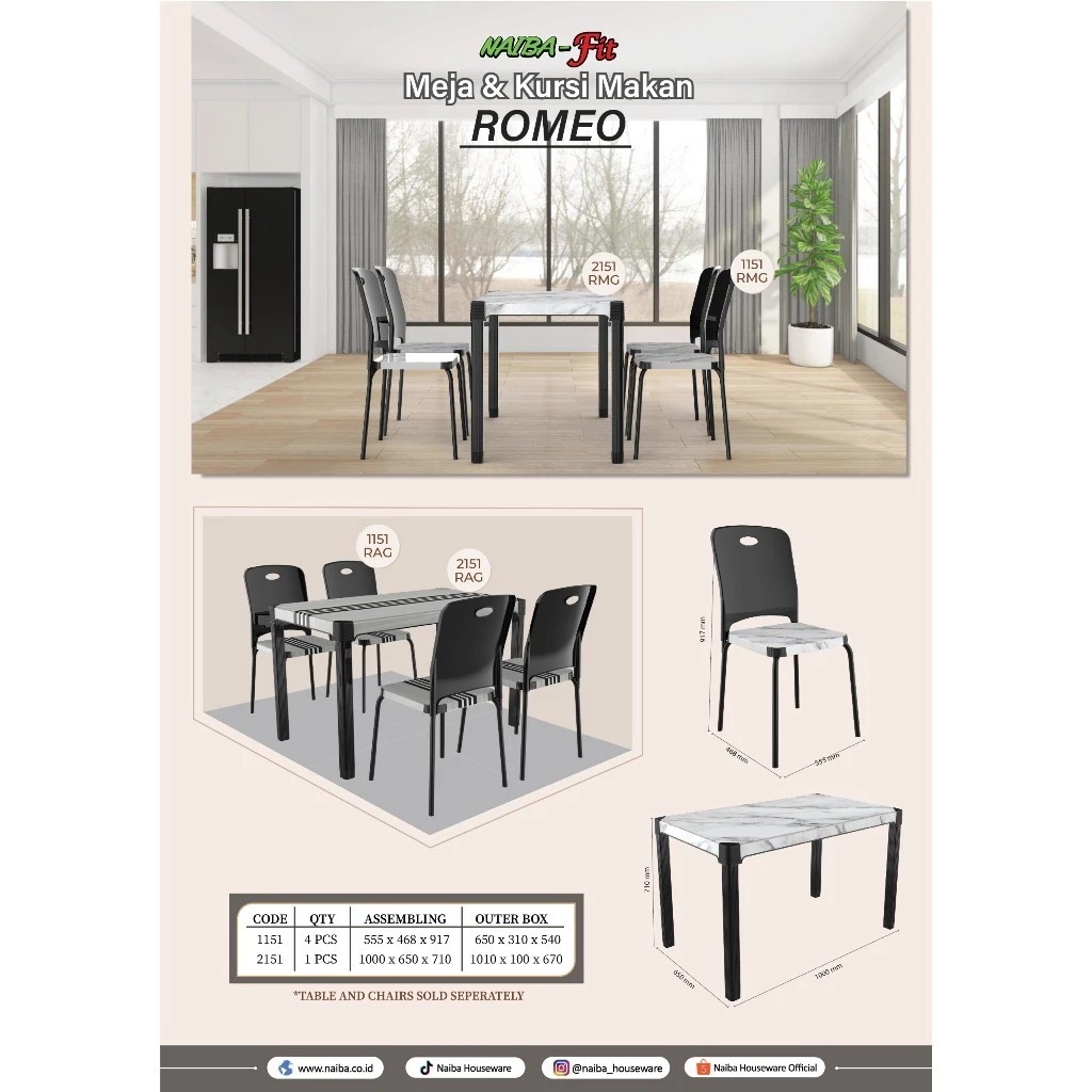 Set Meja Bangku Makan Plastik /Meja dan Kursi Plastik Serbaguna Naiba