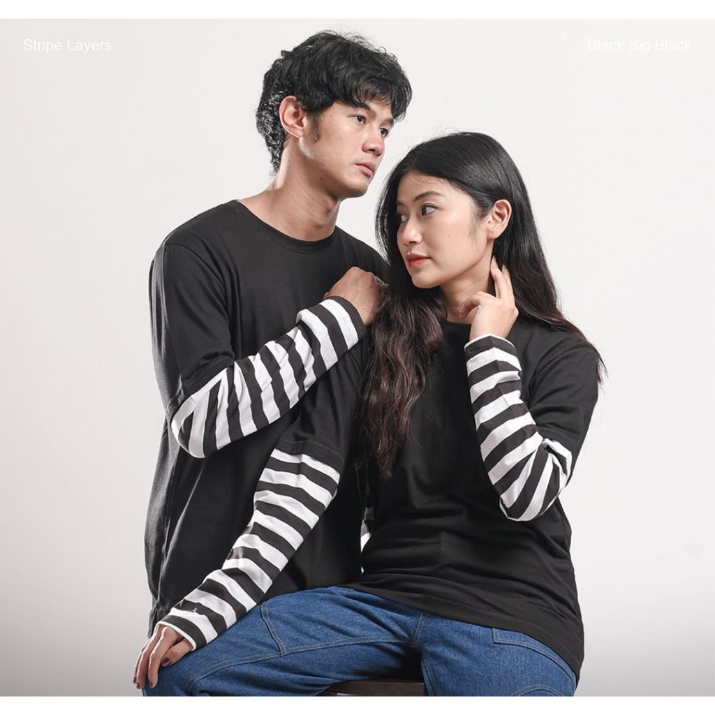 Kaos Polos Stripes Layer Lengan Panjang - Kaos Lengan Panjang Pria / Wanita - Black Big Black