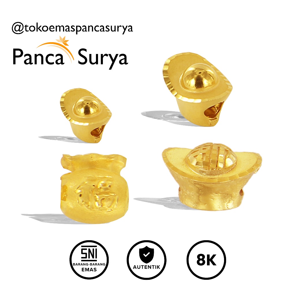 Charm Yuan Bao Emas Asli 8K Ingot Lucky Blessing Home Dekorasi Ornamen Feng Shui Koin Kuno China Iml