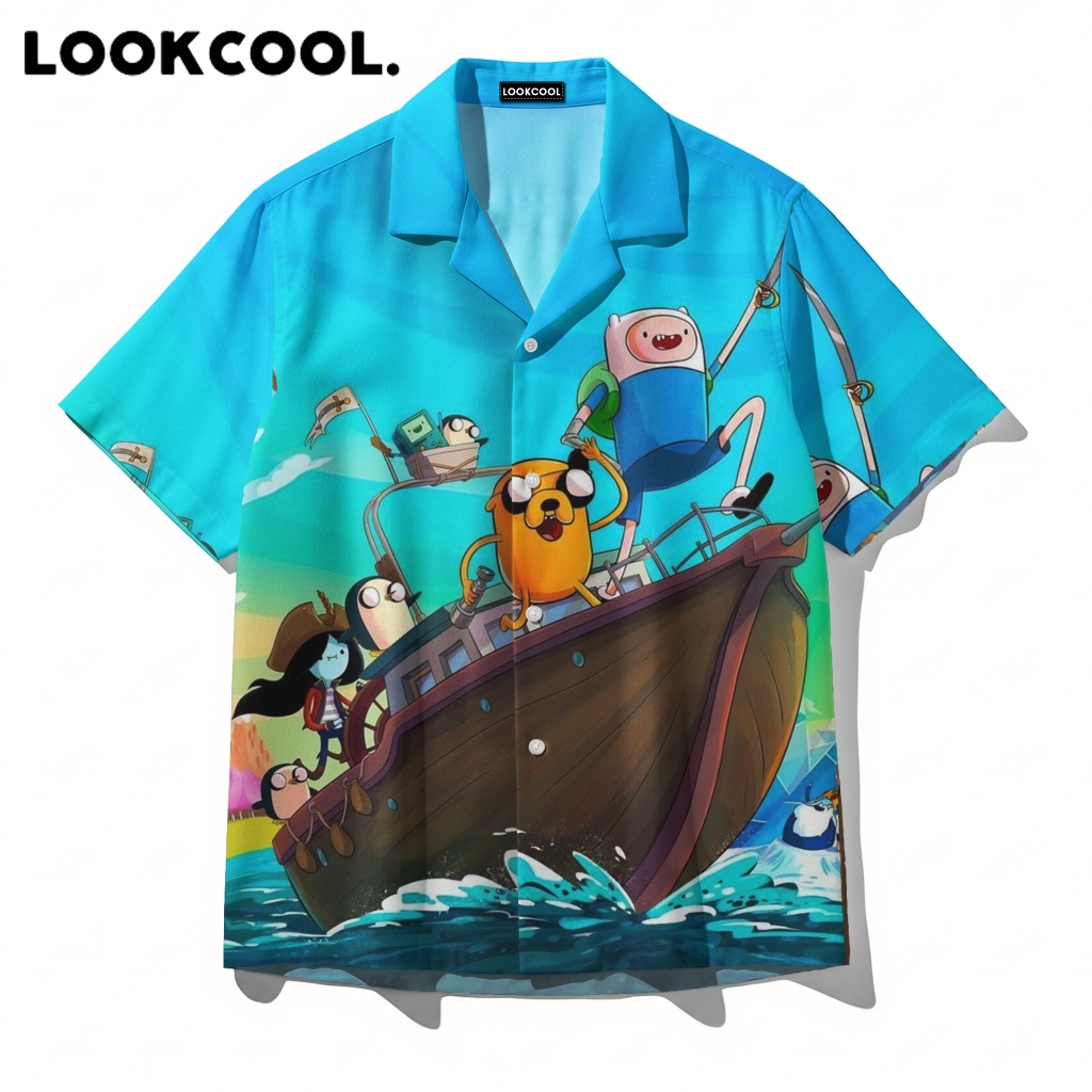 LOOKCOOL Kemeja Pria Motif Kartun Adventure Time Edisi Finn dan Jake