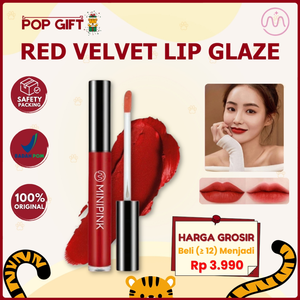 PG BPOM MINIPINK Lip Glaze Matte Liquid Lipstick Glamour Red 6 Colors Moisturizing Lipstik MP038