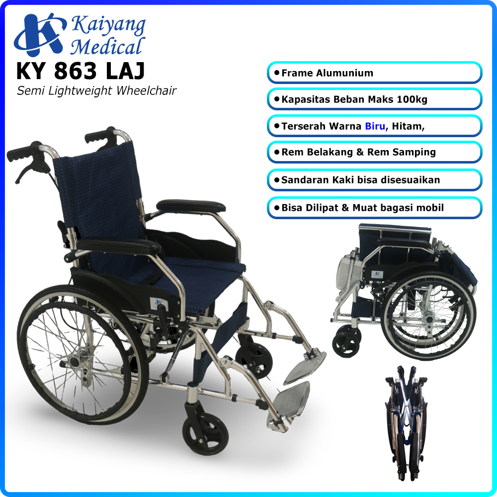 KAIYANG 863 LAJ - Kursi Roda Premium Lipat Portable Traveling Alumunium Ringan Dewasa Lansia