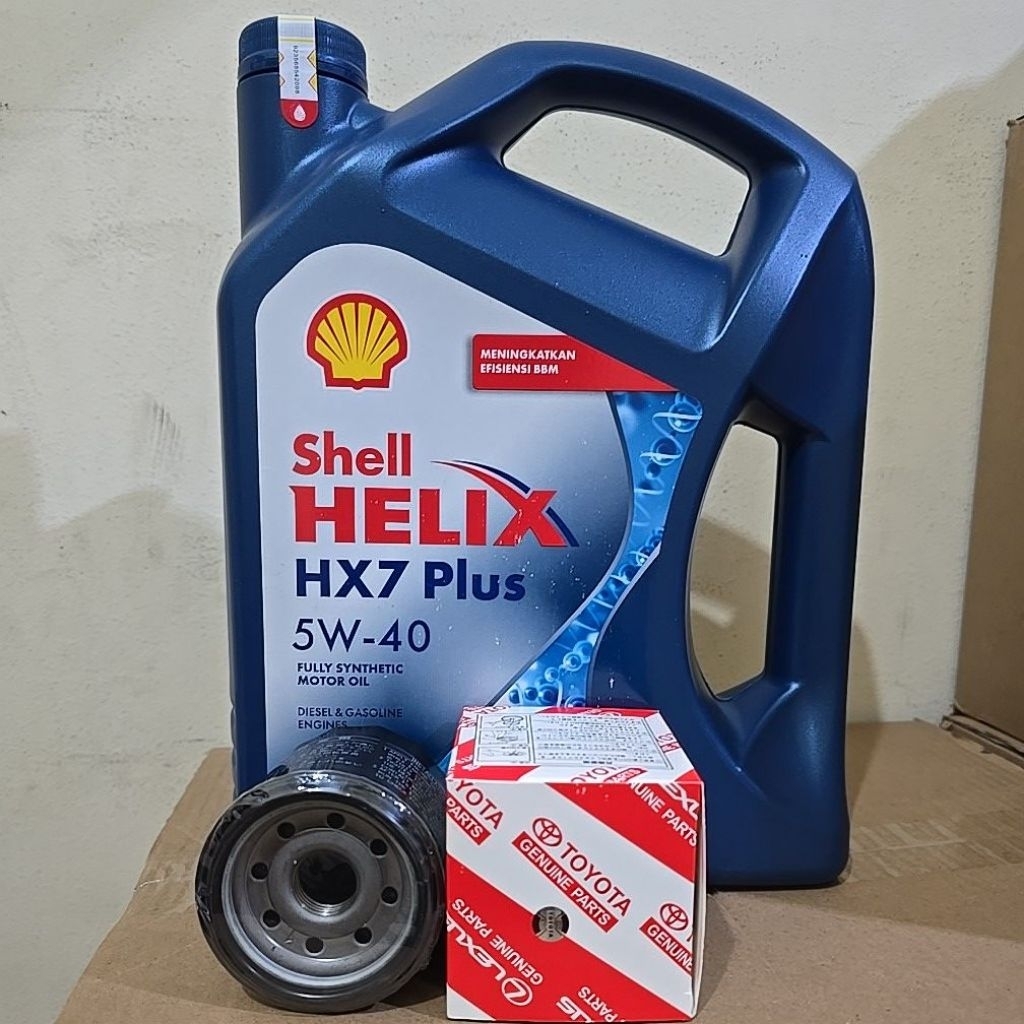 Paketan Ganti Oli Mobil Shell Helix HX7  SAE 5W-40 4 Liter Dan Filter Oli Toyota 15601-BZ010 Avanza 