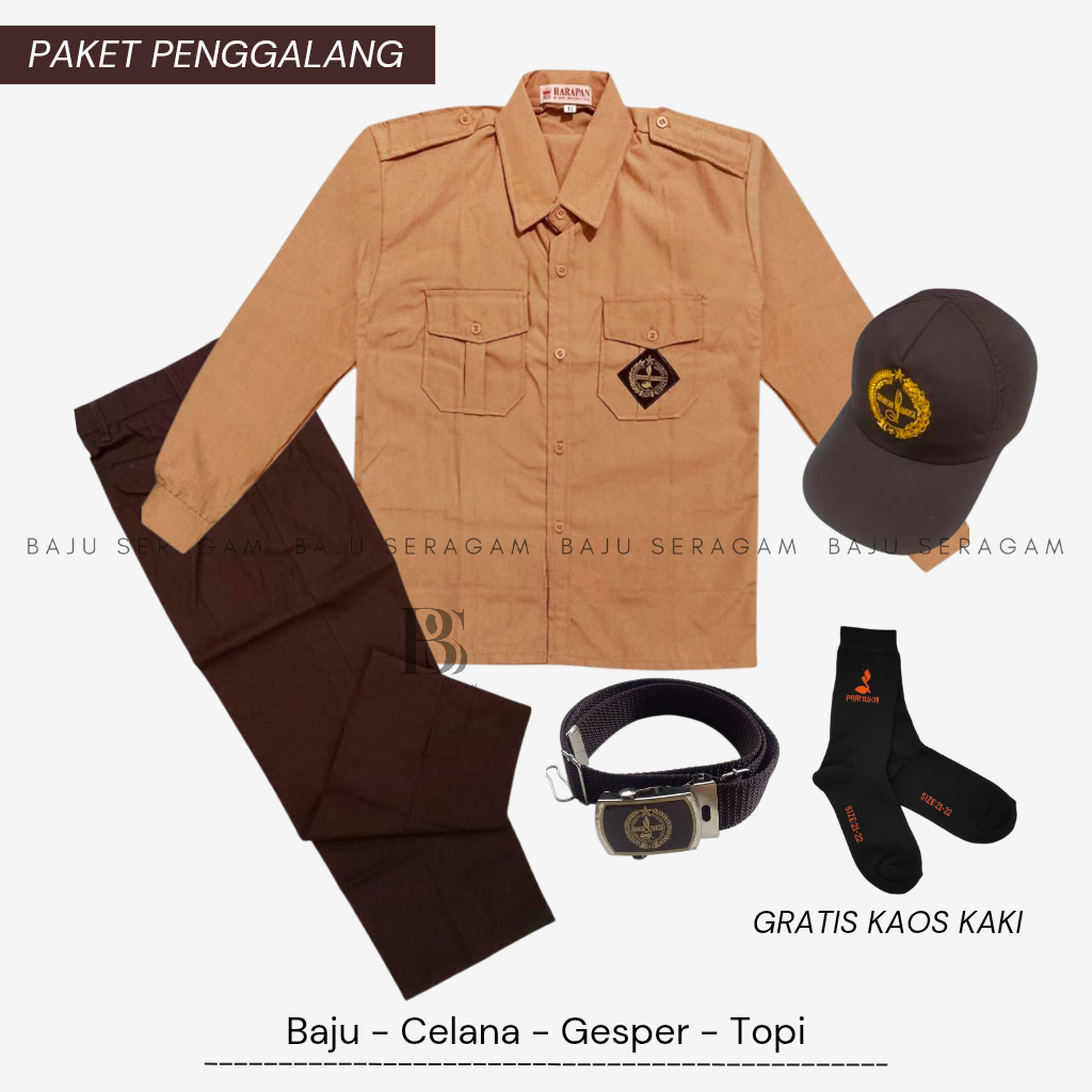 Baju Seragam Sekolah Pramuka SD Setelan Pramuka Coklat Lengkap Baju Coklat Lengan Panjang Celana Cok