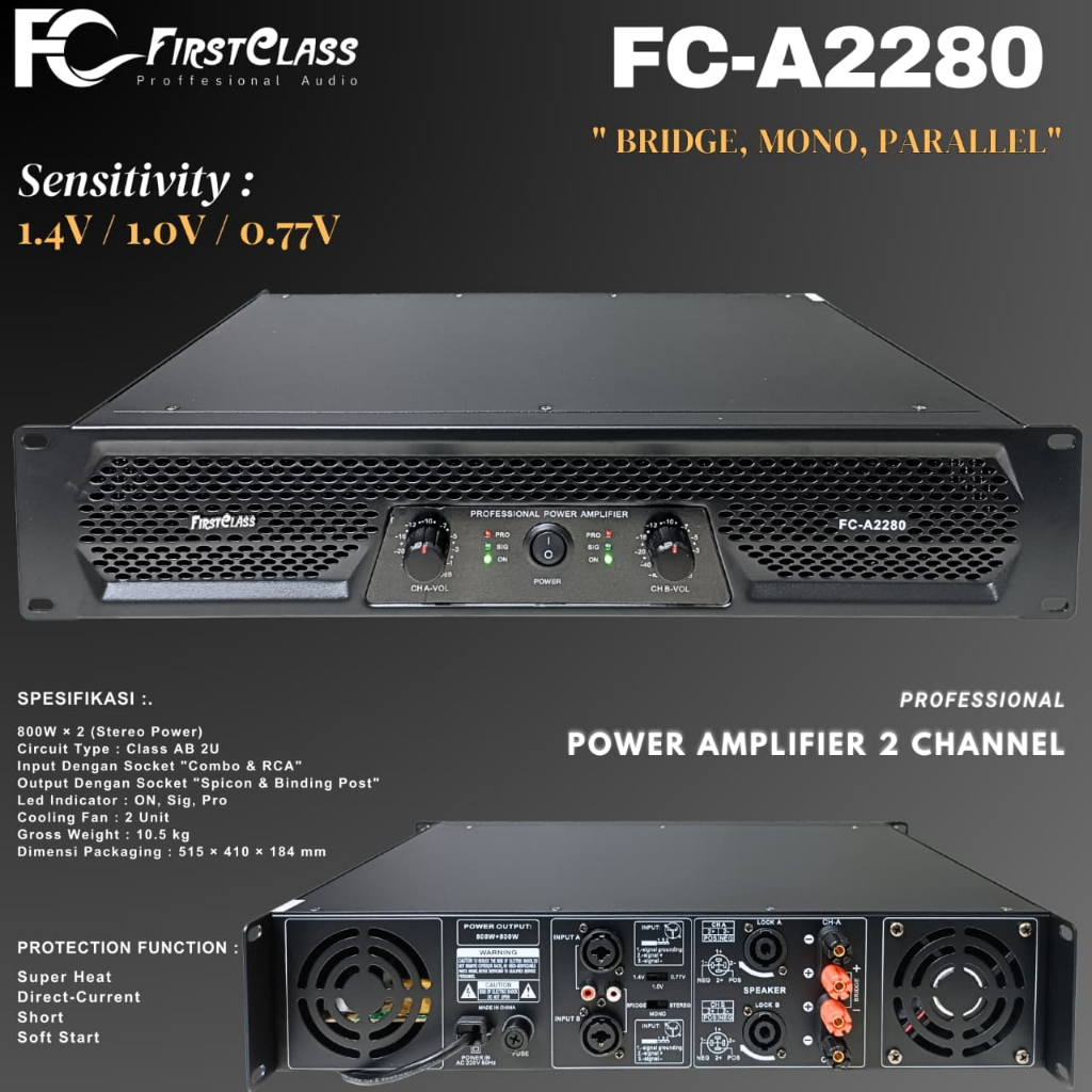 Profesional Power Amplifier Firstclass FC A2280 | FCA 2280 Power Amplifier 2 Channel 800W + 800W