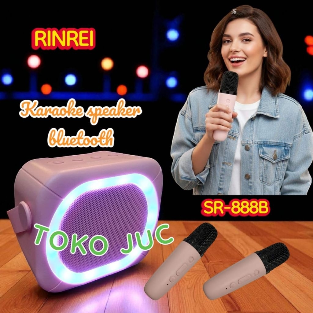 Speaker Karaoke Speaker Bluetooth Rinrei SR-888B Speaker kecil 2 mic wireless