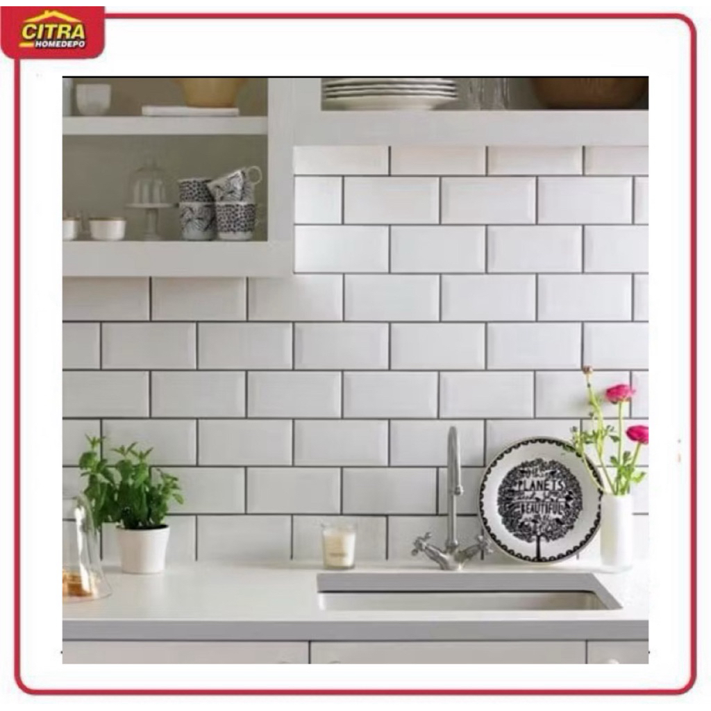 Keramik Dinding Subway 10x20 Putih Bevel Glossy – Minimalis Estetik untuk Dapur & Kamar Mandi