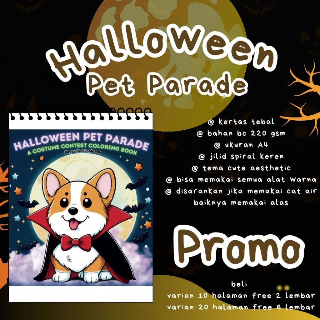 Halloween Pet Parade Coloring Book Buku Mewarnai Anak Remaja Dewasa Murah Kertas Sangat Tebal Ukuran