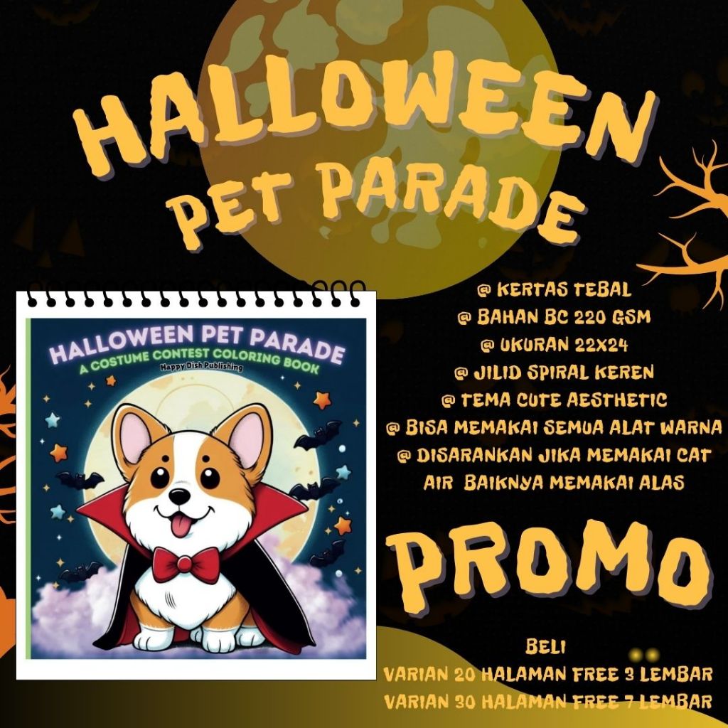 Halloween Pet Parade Coloring Book Buku Mewarnai Mudah Dan Simple Untuk Anak Dewasa Kertas Super Teb