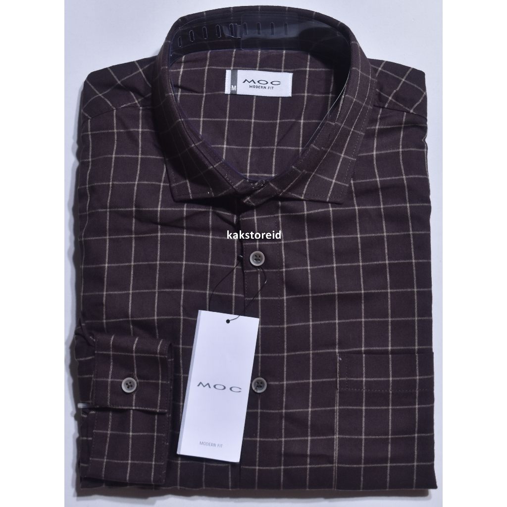 Kemeja Pria MOC Lengan Panjang Coklat Kotak Flanel Bamboo Modern Fit KMM 11 #Kemeja Murah