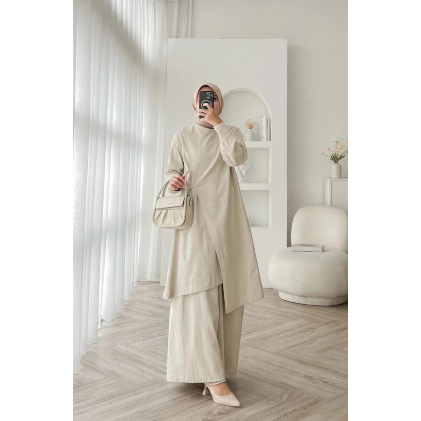 Samira Set Stelan Wanita Muslim Linen One set Atasan + Celana Set Wanita Remaja Ootd Kekinian COD