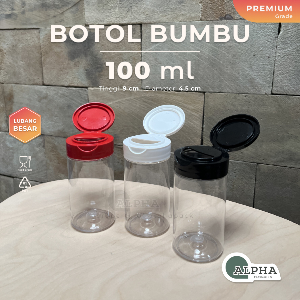 TERBARU Toples BonCabe 140 ml - Botol Bumbu Dapur Lada Garam Kormik Plastik Lubang Besar Kecil Tabur