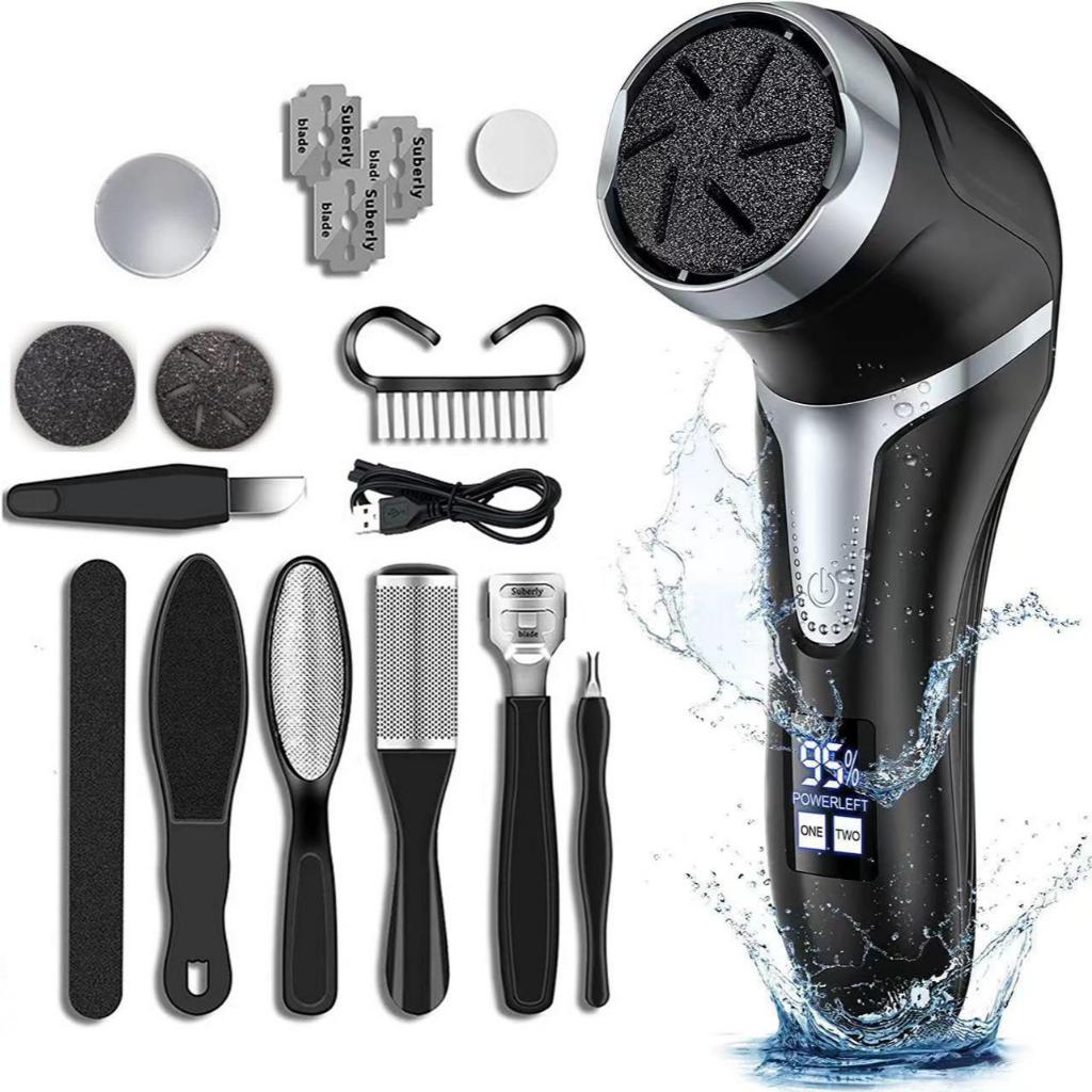 Penggiling kaki elektrik 10 buah, penghilang sel kulit mati, alat pedikur kaki tampilan digital, dap