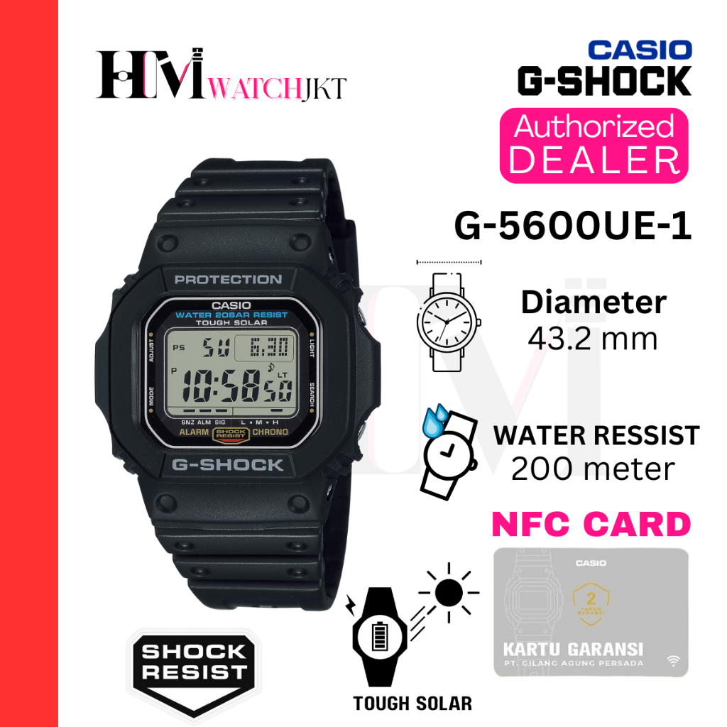 CASIO G-SHOCK G-5600UE-1DR Jam Tangan Pria Original Digital Solar Sport Antiair G-5600UE-1 G5600