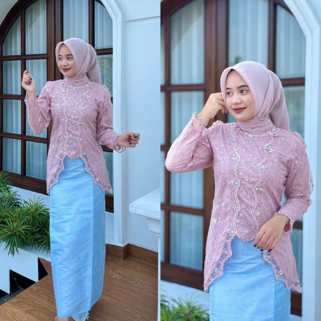 NEW ARRIVAL ✓✓SET KEBAYA AQEELA TUNIK (KOMBINASI PAYET CANTIK)Kebaya pesta wisuda brokat