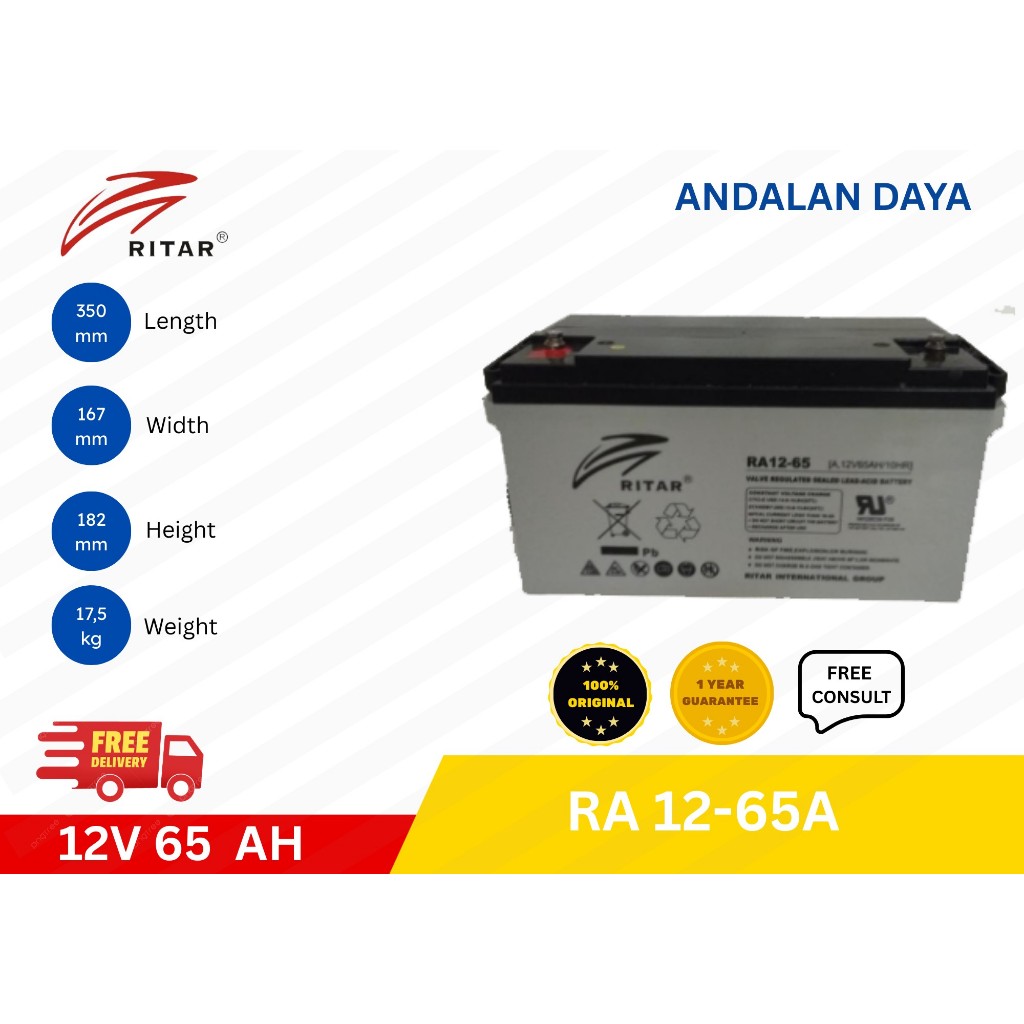 Aki Ritar Power VRLA 12V 65Ah UPS Solar cell