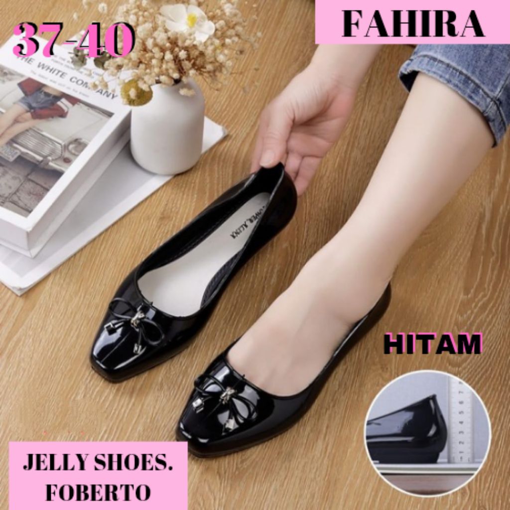 (COD) SPATU SEPATU JELLY SHOES JELLYSHOES PANSUS KERJA HITAM GLOSSY CEWE CEWEK IMPOR IMPORT MURAH
