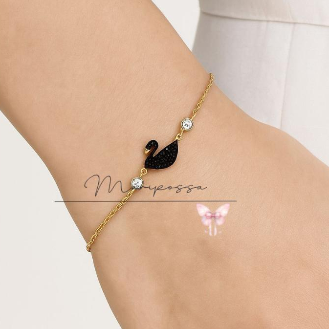 Gelang Liontin Angsa Hitam Kait Lobster Serut Bracelets Gelang Rantai Emas Titanium