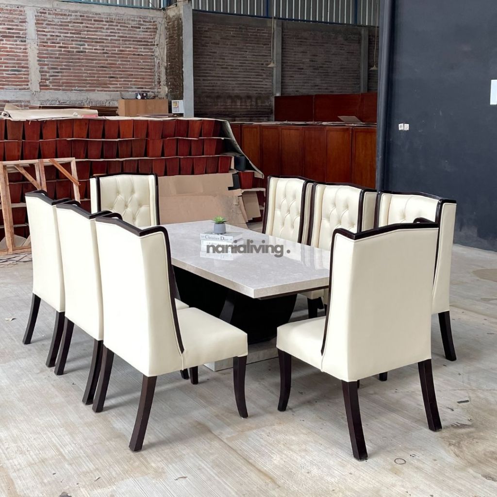 meja makan marmer mewah set meja makan 8 kursi elegan