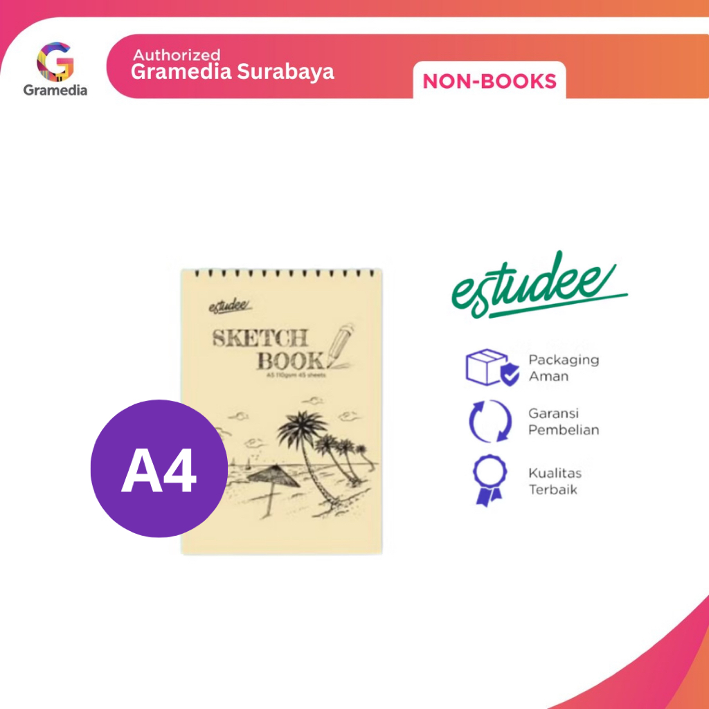 Gramedia Surabaya - ESTUDEE SKETCHBOOK A4 110GSM 45SHT PORTRAIT UPPER RING