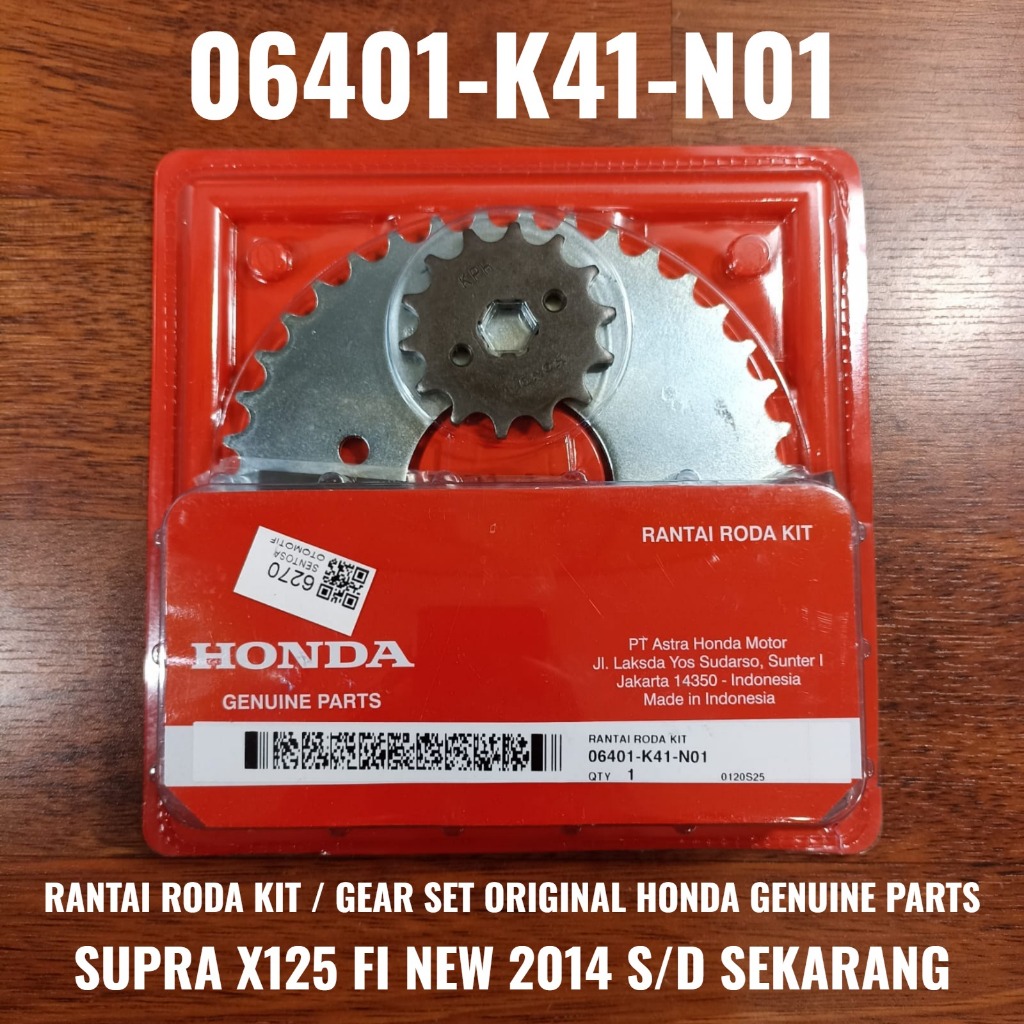 GEAR SET RANTAI RODA KIT SUPRA X125 FI NEW 2014 S/D SEKARANG 420 14/39T 106L 06401K41N01 ORIGINAL HO