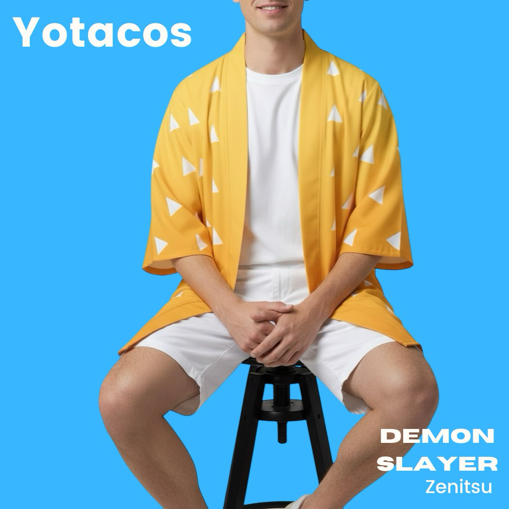 Haori Cardigan Anime Demon Slayer Zenitsu Agatsuma Kostum Cosplay Jepang YOTACOS