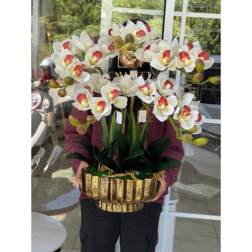anggrek cymbidium premium latex dg vas keramik