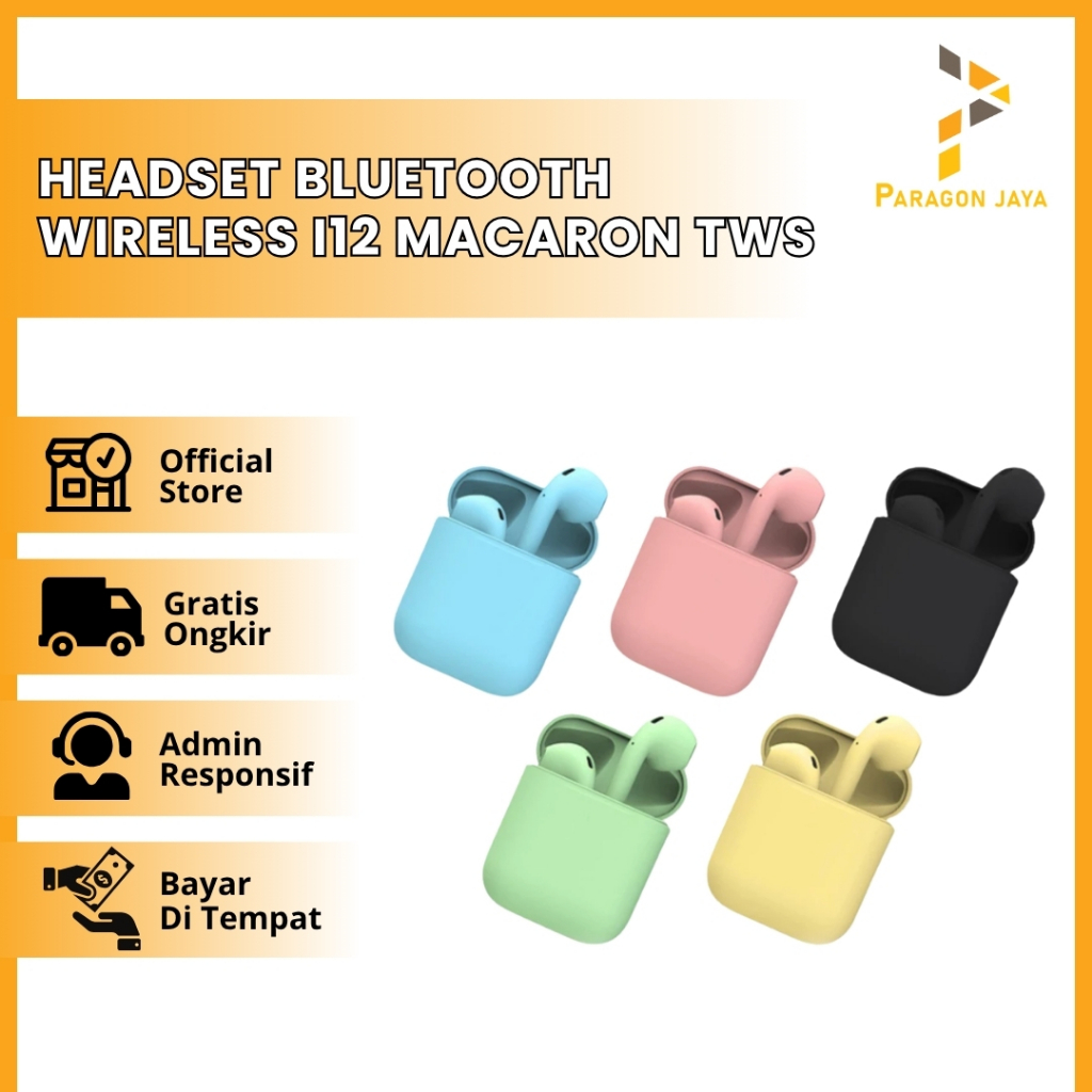 Headset Bluetooth Wireless I12 macaron TWS