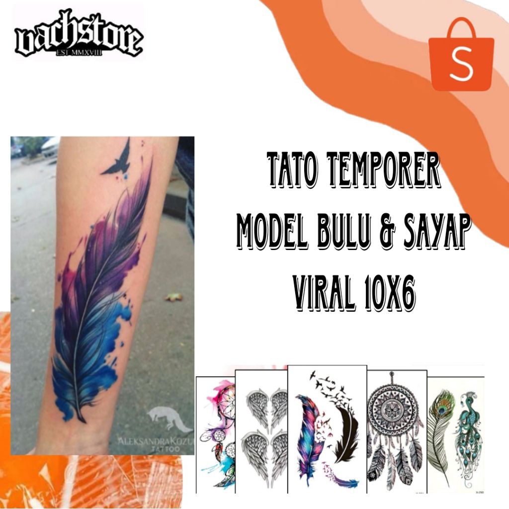 Tato Temporer Temporary Tattoo Model Bulu & Sayap Viral Stiker Angsa 10x6 cm