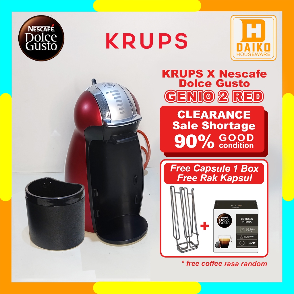 Mesin Kopi Krups X Nescafe Dolce Gusto Genio 2 Red Otomatis Kondisi 90% Free Kopi 1 Box + Rak Kapsul