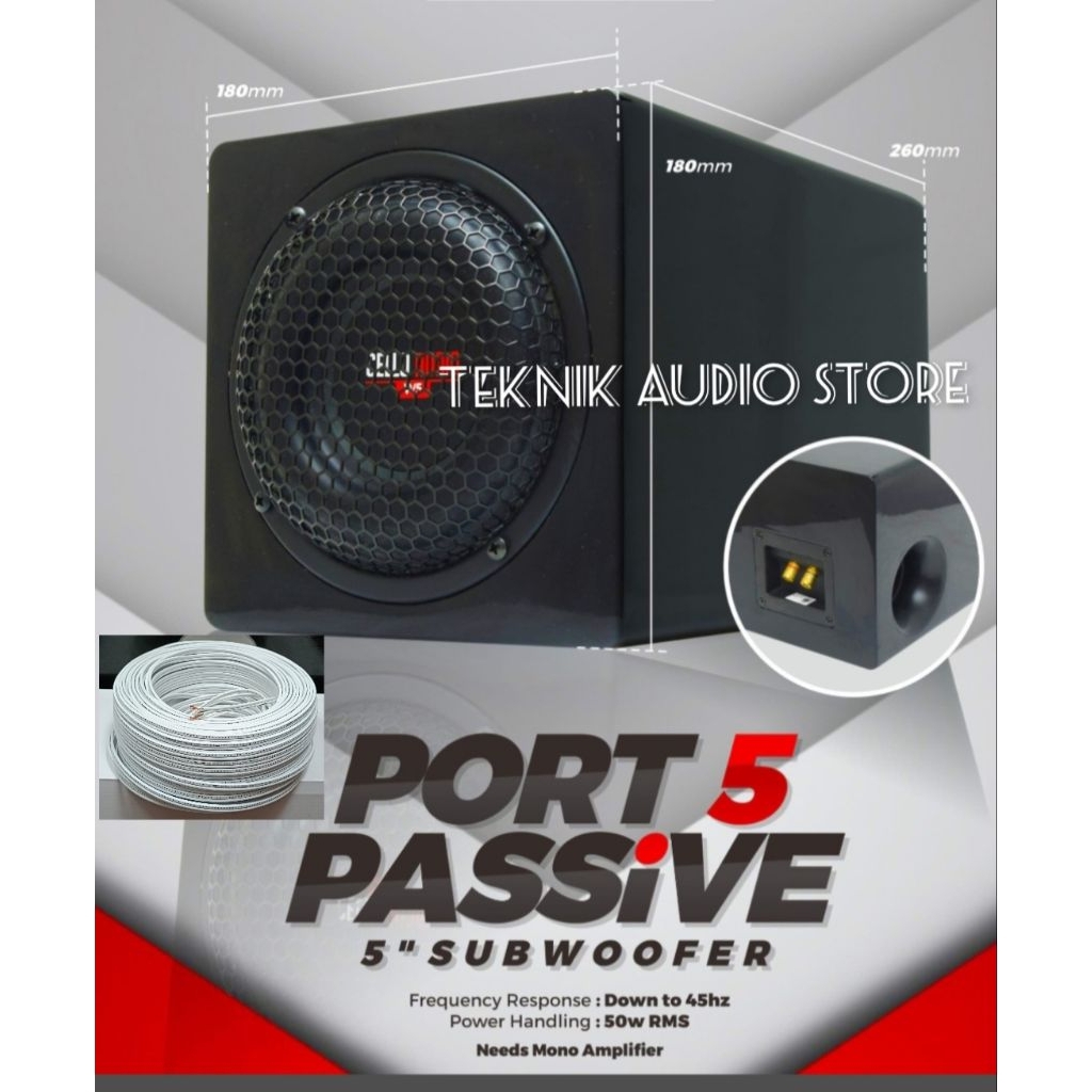 Subwoofer Box Mini Cello 5inch Port5 Include Kabel Subwoofer 4Meter Tembaga