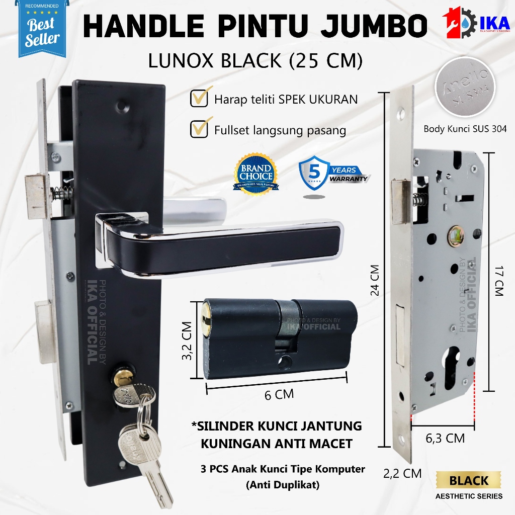 kunci pintu besar 25cm handle pintu komplit full set gagang pintu tebal Kunci Pintu Rumah Besar
