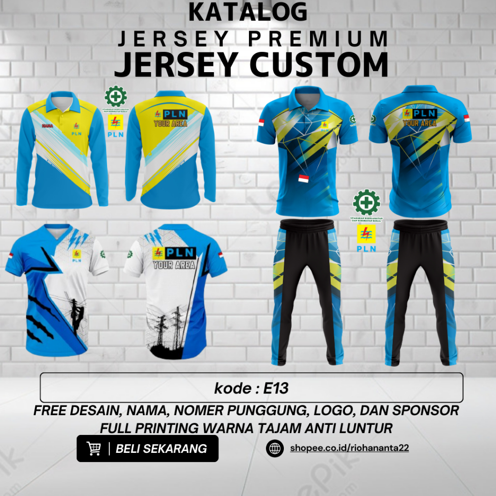 Kaos jersey PLN/Seragam PLN/Baju lapangan PLN/JERSEY PREMIUM FULL PRINTING FRE CUSTOM