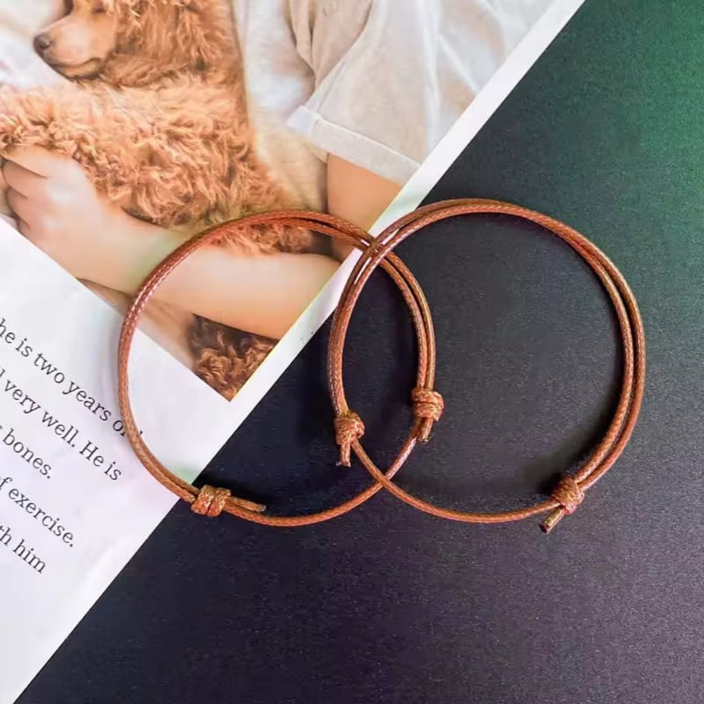 Triluck - Gelang Tali Coklat Vintage Simpul Adjustable 1.5mm - Bracelets Korea Uniseks