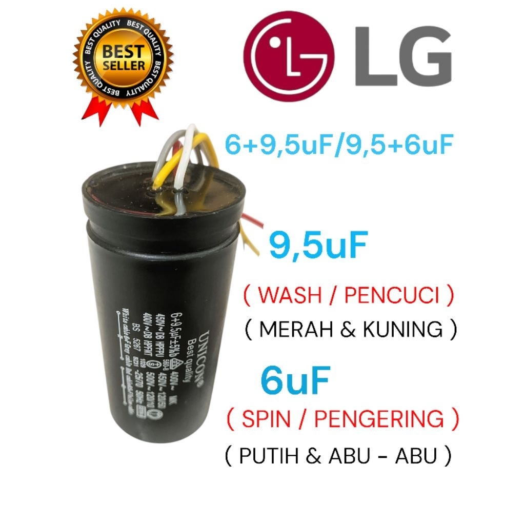 capasitor mesin cuci LG  9,5uf + 6uf
