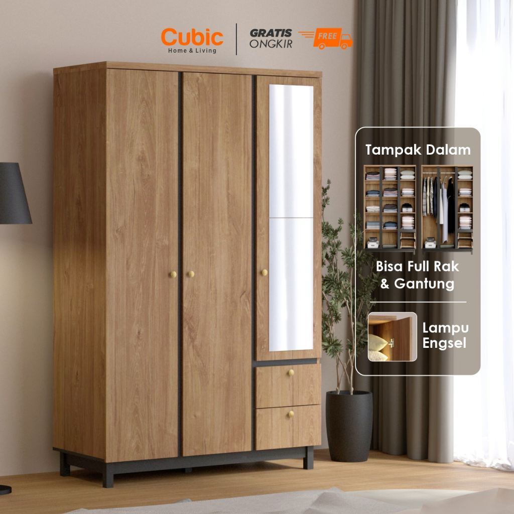 Cubic Lemari Pakaian Cemin Minimalis 3 Pintu - LUNA GRANDE LP 3P