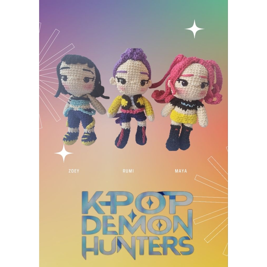 KPop Demon Hunters Amigurumi/Crochet/Boneka Rajut/Rajutan/Gantungan Kunci Rajut/Keychain Crochet/Paj