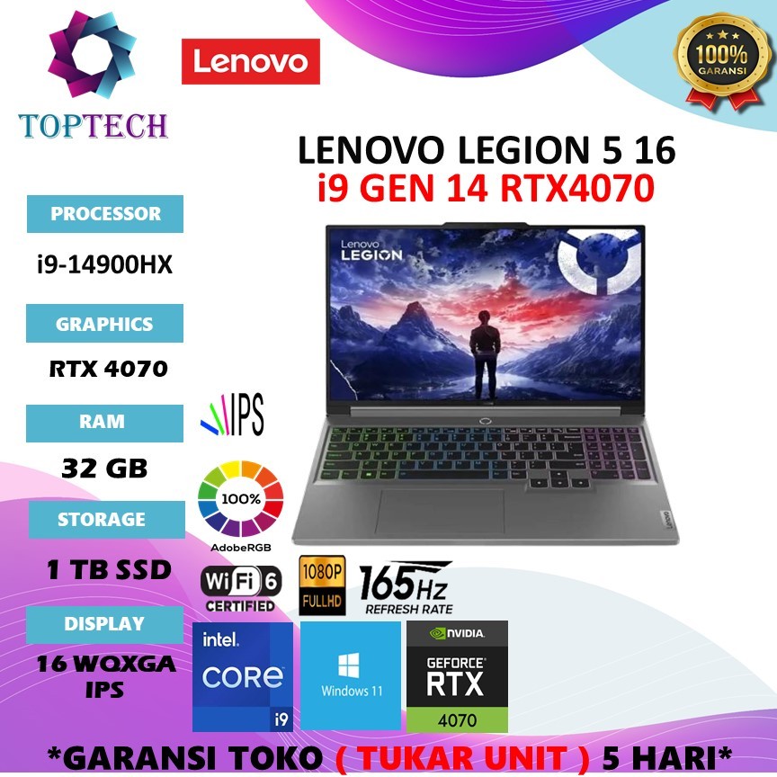 LENOVO LEGION 5 16 I9 14900HX RTX4070 8GB/ 32GB 1TB W11 16.0QHD IPS