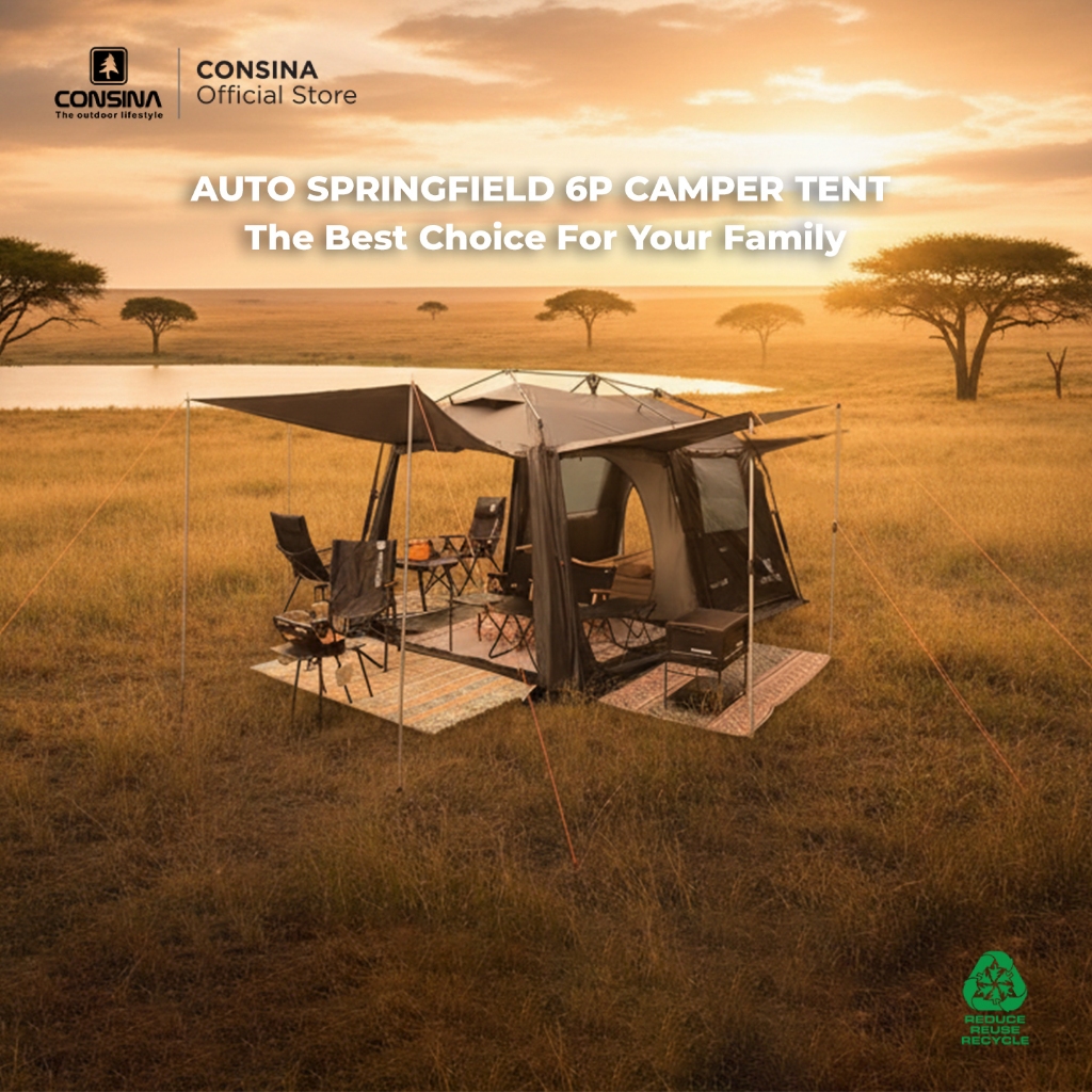 Consina Auto Spring field 6P Fresh & Black Auto Tent 30 seconds | Tenda 6 Orang Outdoor Gunung Campi