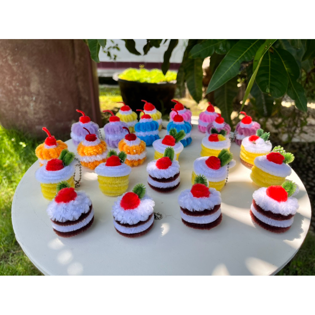 Keychan Cupcake lucuu gemessss/Keychan murah/keychan kawat bulu/Keychan pipecleaner/keychan Handmade