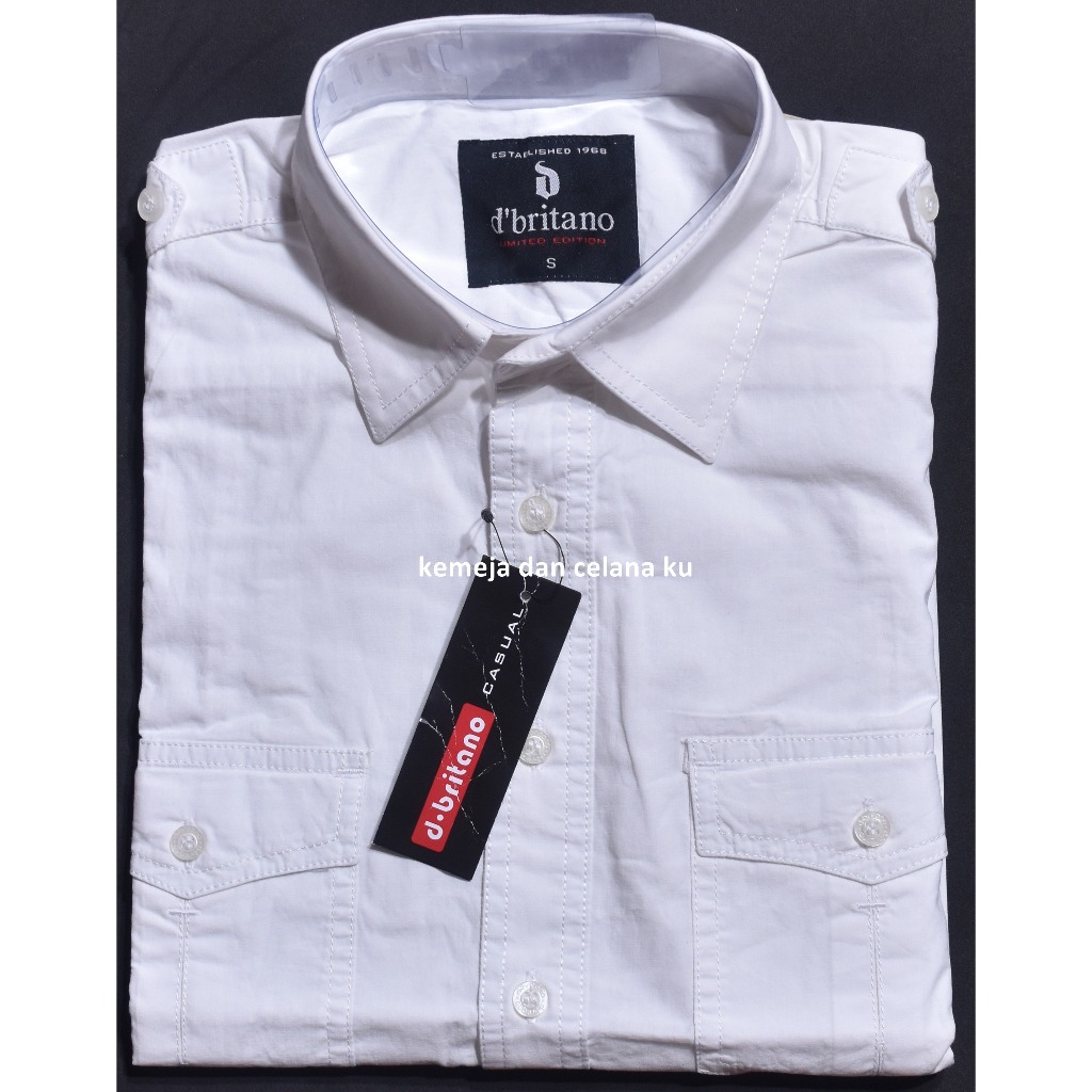 Kemeja Pria D.BRITANO Lengan Pendek Putih Polos Saku Depan LEC 11 #Kemeja Murah