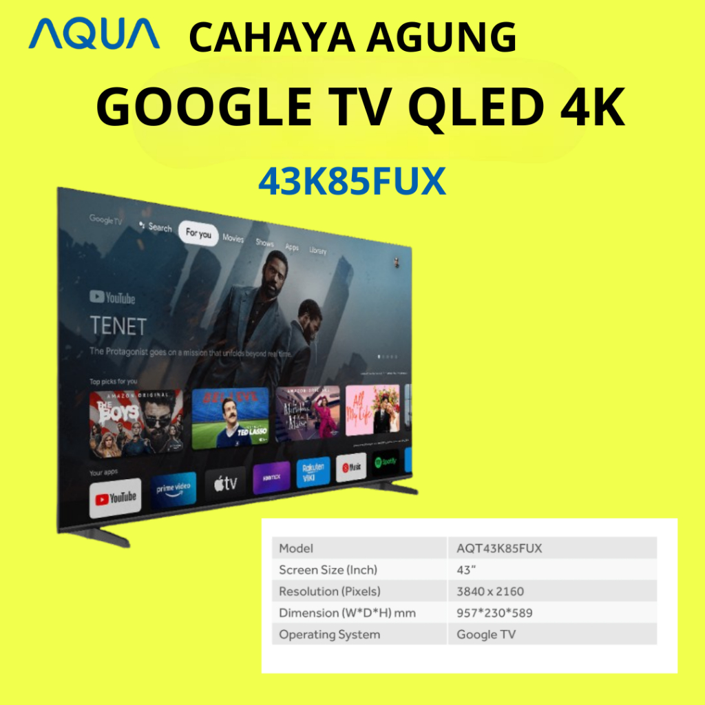 AQUA AQT43K85FUX LED TV 43 Inch  UHD GOOGLE TV 4K AQT-43K85FUX AQT 43K85FUX GARANSI RESMI