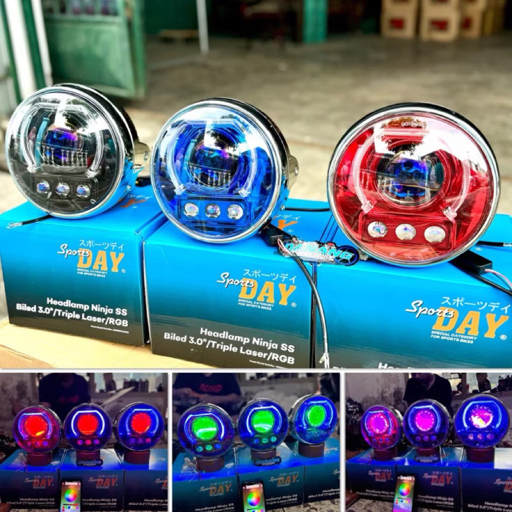 Lampu Biled Set Batok Ninja Demon Bisa Di Rubah Lewat HP + Laser Sports Day PNP Ninja R RR SS Megapr